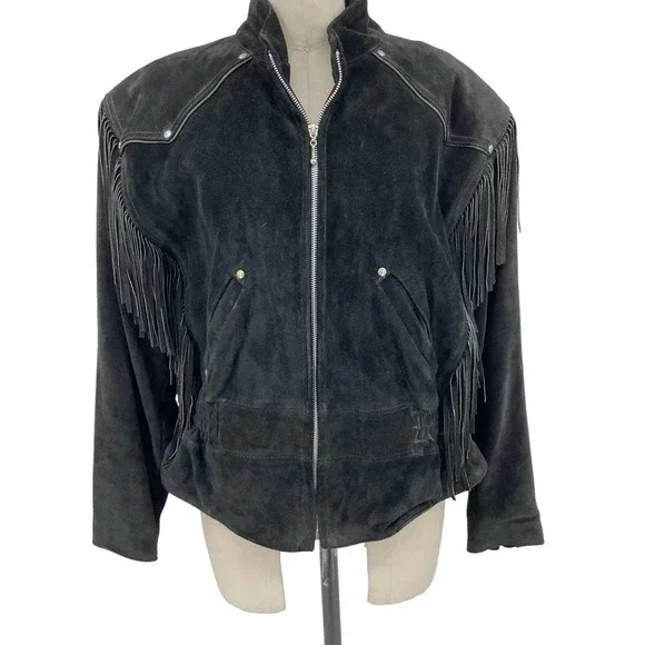 Harley-Davidson Black Suede Fringe Moto Jacket Size Large